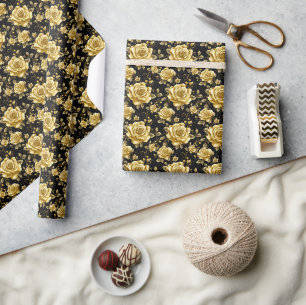 Luxurious Golden Rose Seamless Pattern Wrapping Paper