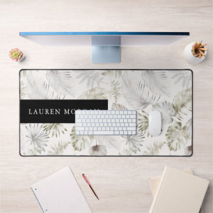 luxurious golden tropic greenery monogram desk mat