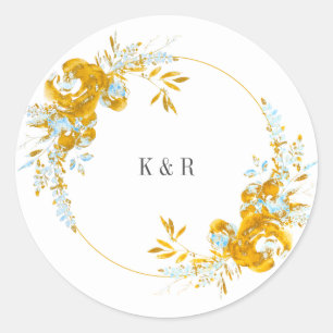 luxurious golden turquoise monogram wedding classi classic round sticker