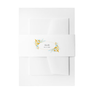 luxurious golden turquoise monogram wedding  invit invitation belly band