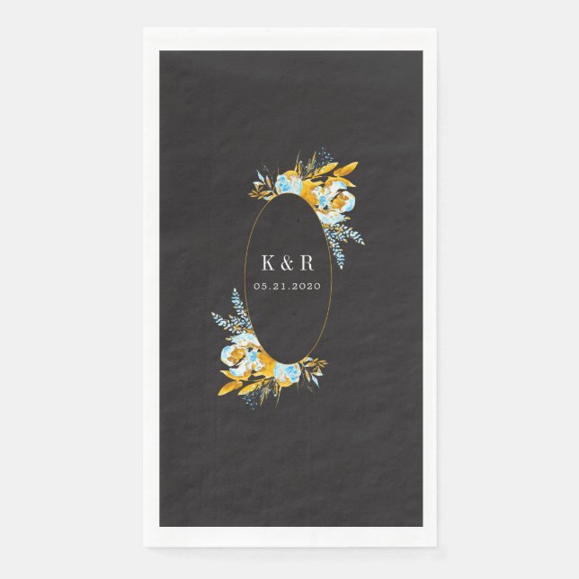 luxurious golden turquoise monogram wedding napkin (Front)