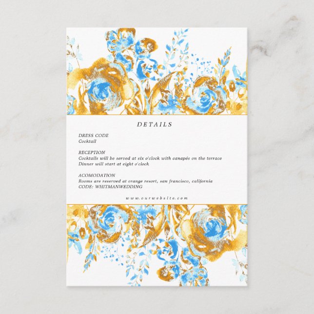 luxurious golden turquoise reception details card (Front)