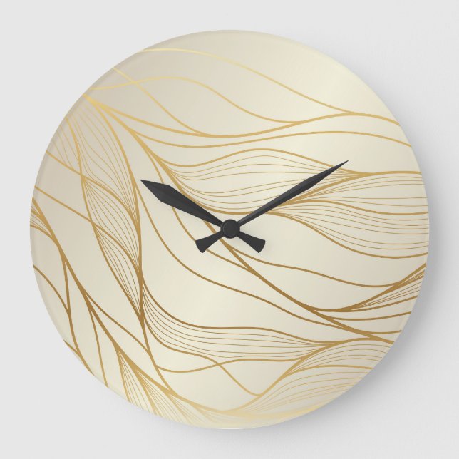 Luxurious Golden Waves: Premium Vintage Design Large Clock (Front)