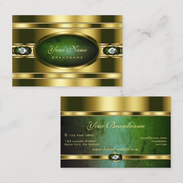 Luxurious Golden with Dark Green Marble Patterns Business Card (Front/Back)
