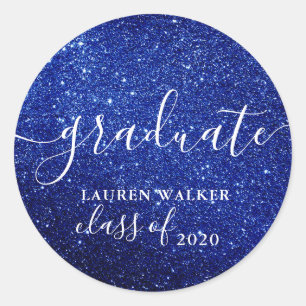 luxurious graduate blue glitter monogram Sticker