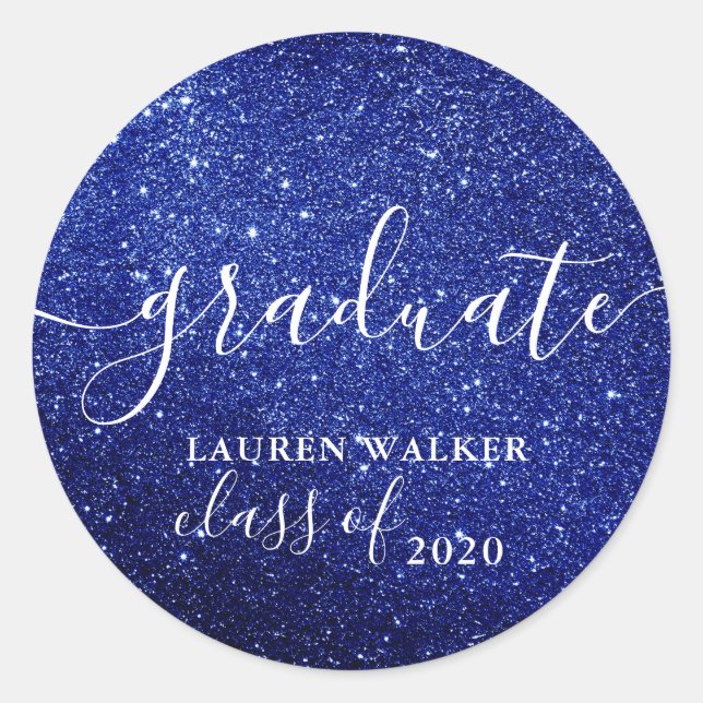 luxurious graduate blue glitter monogram Sticker (Front)