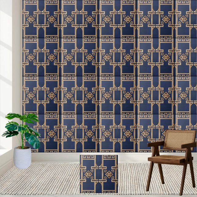 Luxurious Greek Key Pattern Tile in Navy and Gold (Luxurious Greek Key Pattern Tile in Navy and Gold)