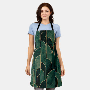 Luxurious Green and Gold Art Deco Pattern Apron
