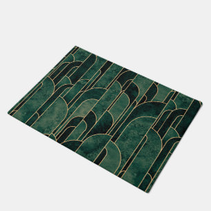 Luxurious Green and Gold Art Deco Pattern Doormat