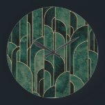 Luxurious Green and Gold Art Deco Pattern Large Clock<br><div class="desc">Luxurious Green and Gold Art Deco Pattern</div>