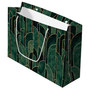 Luxurious Green and Gold Art Deco Pattern Large Gift Bag