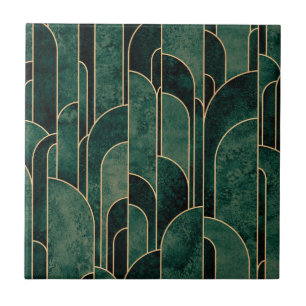 Luxurious Green and Gold Art Deco Pattern Tile