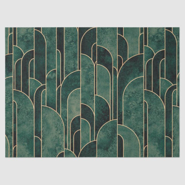 Luxurious Green and Gold Art Deco Pattern Tissue Paper (Front)