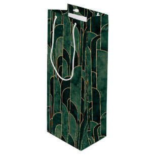 Luxurious Green and Gold Art Deco Pattern Wine Gift Bag