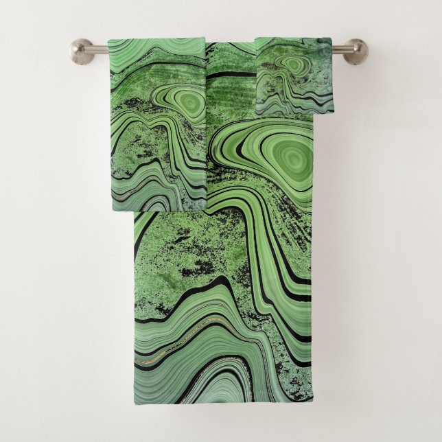 LUXURIOUS Green Black Marble SWIRL TOWEL SET (Insitu)