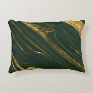 Luxurious Green Onyx: Golden Marble. Accent Pillow