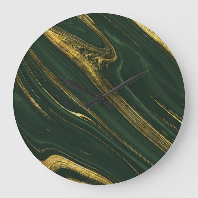 Luxurious Green Onyx: Golden Marble. Large Clock (Front)
