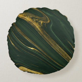Luxurious Green Onyx: Golden Marble. Round Pillow