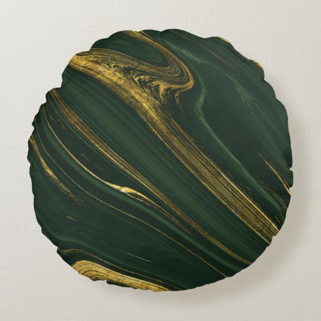 Luxurious Green Onyx: Golden Marble. Round Pillow (Front)