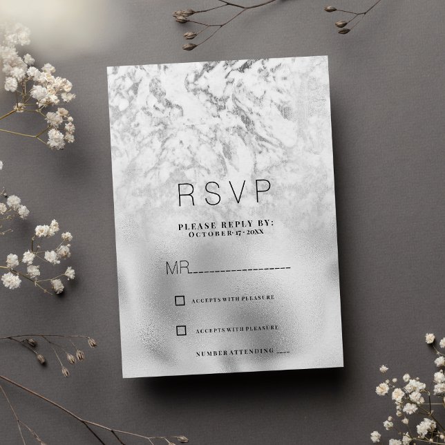 Luxurious grey white silver marble RSVP Invitation (Luxurious gray white silver marble RSVP)