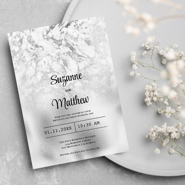 Luxurious grey white silver marble wedding invitation (Luxurious gray white silver marble wedding )