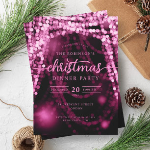 Luxurious Hot Pink Winter Lights Christmas Invitation