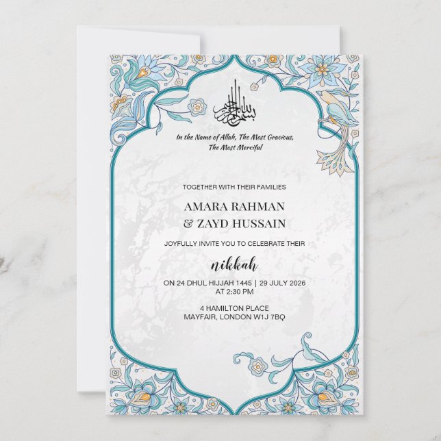 Luxurious Islamic Wedding Invitation – Deep Teal (Front)