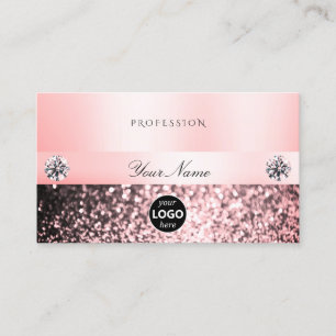 Luxurious Jewels Pink Glitter and Logo Pastel Pink Business Card