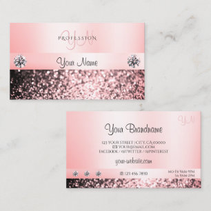 Luxurious Jewels Pink Glitter Monogram Pastel Pink Business Card