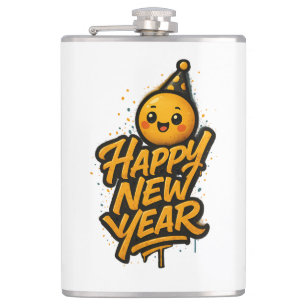 Luxurious Kawaii New Year Graffiti — Diagonal Cele Hip Flask