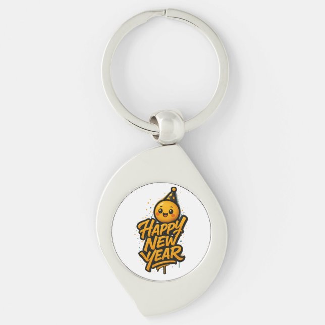 Luxurious Kawaii New Year Graffiti — Diagonal Cele Keychain (Front)