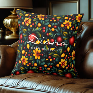 Luxurious Khokhloma Floral Decorative Throw Pillow