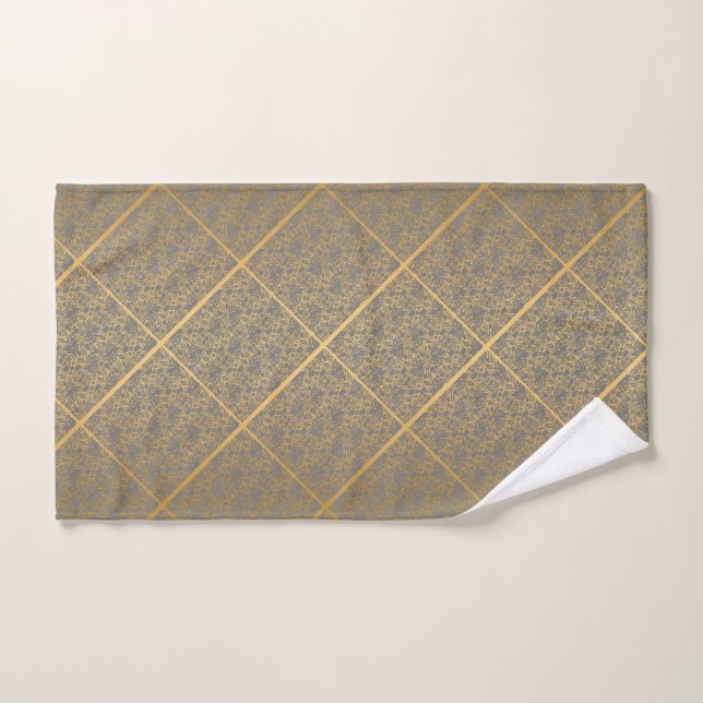 LUXURIOUS LACE GREY GOLD HAMPTON TOWEL SET (Hand Towel)