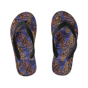 Luxurious Leopard and Zebra Print Pattern Kid's Flip Flops