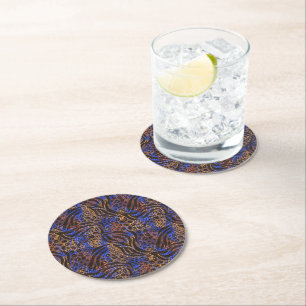 Luxurious Leopard and Zebra Print Pattern Round Paper Coaster