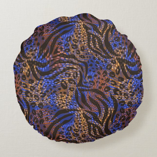 Luxurious Leopard and Zebra Print Pattern Round Pillow (Back)