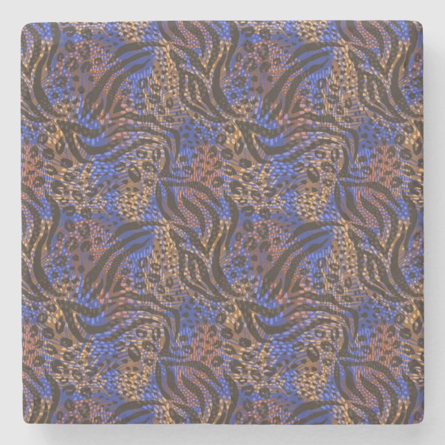 Luxurious Leopard and Zebra Print Pattern Stone Coaster (Front)