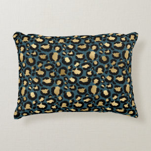 Luxurious Leopard Spots Dark Blue Wild Glam Accent Pillow