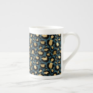 Luxurious Leopard Spots Dark Blue Wild Glam Bone China Mug