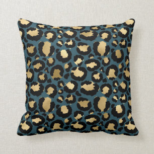 Luxurious Leopard Spots Dark Blue Wild Glam Throw Pillow