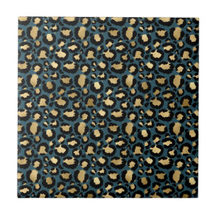 Luxurious Leopard Spots Dark Blue Wild Glam Tile