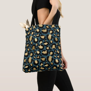 Luxurious Leopard Spots Dark Blue Wild Glam Tote Bag