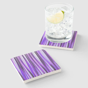 Luxurious Lilac, Purple and Silver Stripy Pattern Stone Coaster