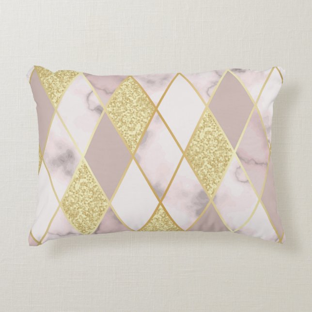 Luxurious Marble Golden Geometric Accent Pillow (Front)