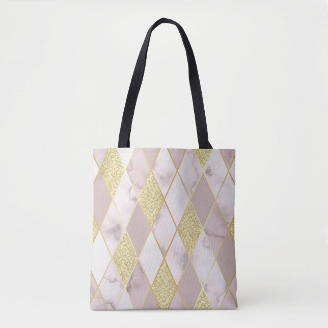 Luxurious Marble Golden Geometric Tote Bag (Front)