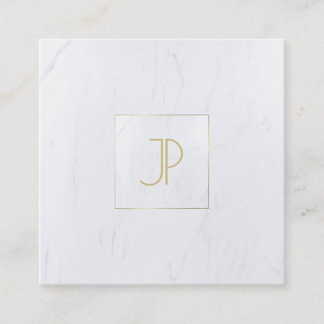 Luxurious Marble Modern Template Gold Monogram Square Business Card (Front)