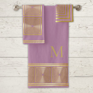 Luxurious mauve gold name initial Towel set