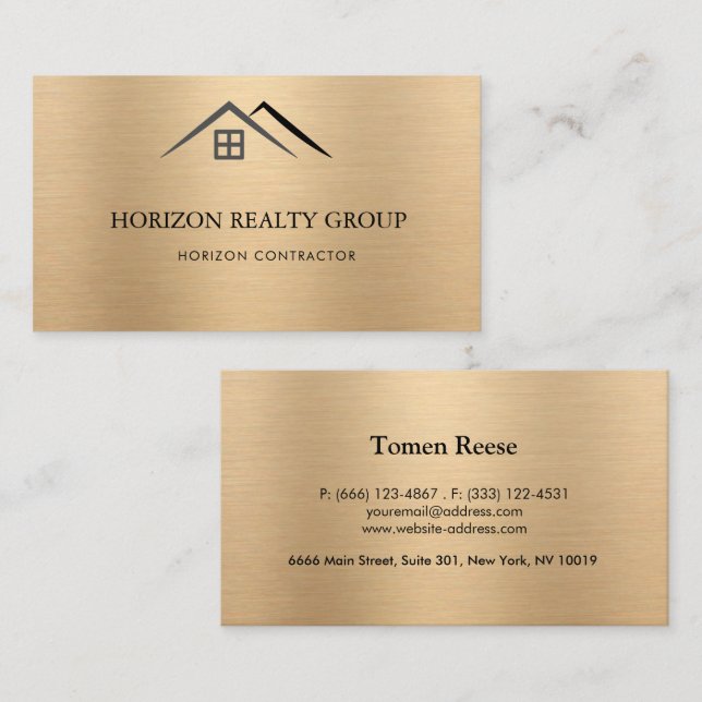 Luxurious Metallic Gold Real Estate Business Card (Front/Back)