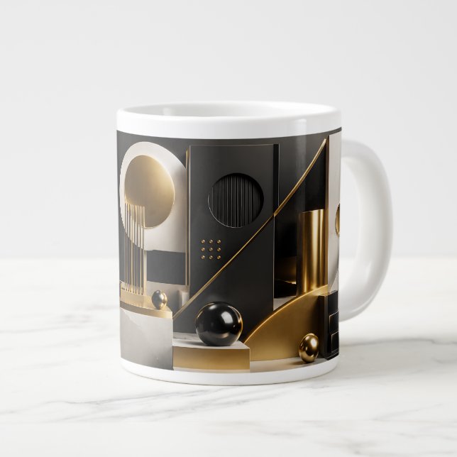 Luxurious Modern Composition: Gold, Black Gift Large Coffee Mug (Front Right)