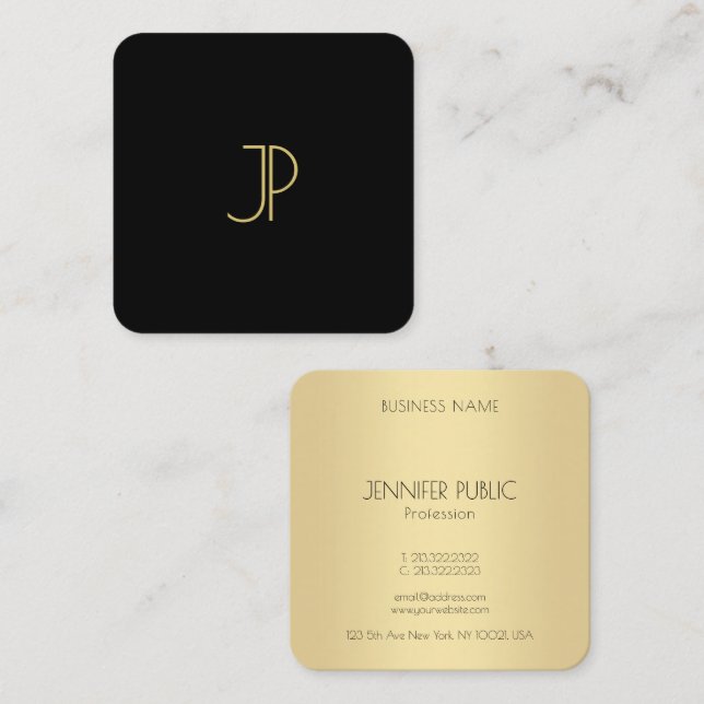 Luxurious Modern Elegant Gold Monogram Template Square Business Card (Front/Back)